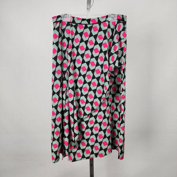 Diane Von Furstenberg Pink and Green Geometric Midi Skirt - Picture 1 of 10